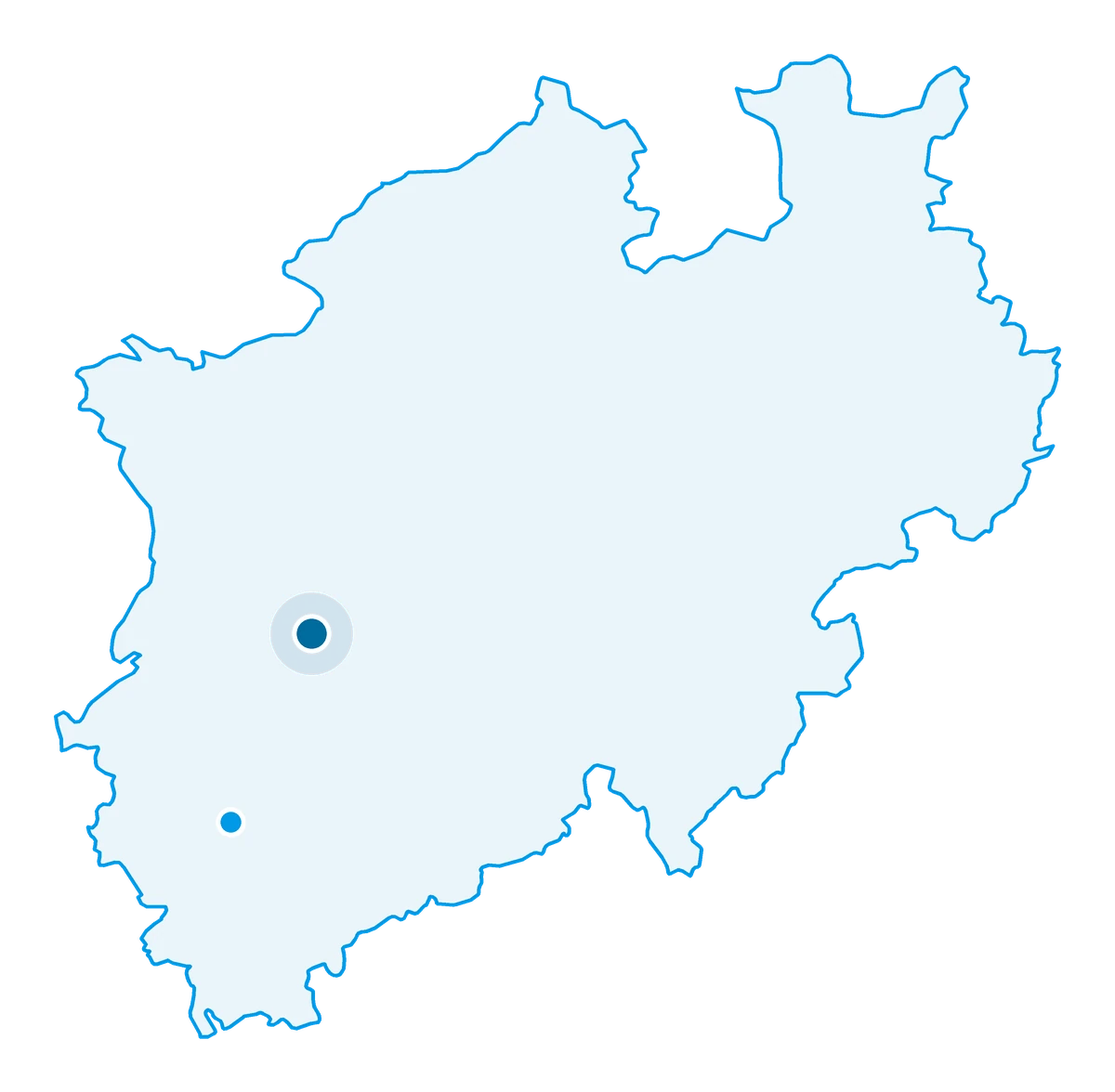Karte von Nordrhein-Westfalen mit Düsseldorf und Düren